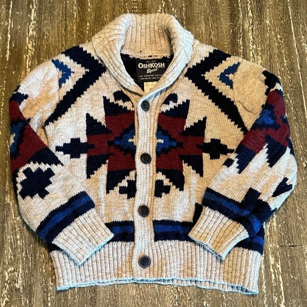 OshKosh B’Gosh Southwest Print Cardigan Sweater Button Down Beige Boy’s Size 4T